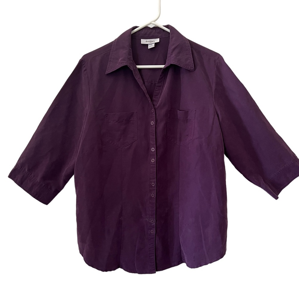 OVERSIZE BUTTON UP BLOUSE 3/4 BUTTON SLEEVES SIZE 1X EGGPLANT PURPLE